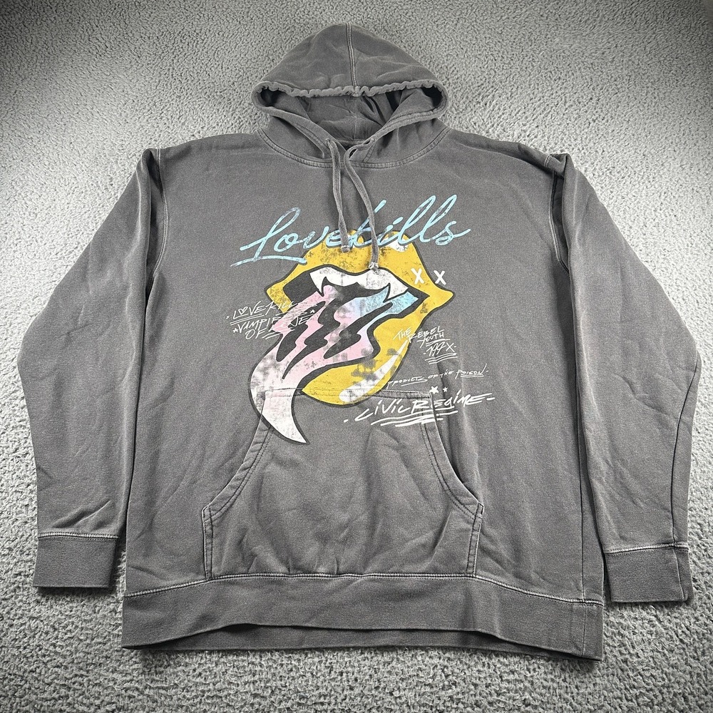Civil Regime Hoodie Mens XL Gray Sweatshirt Love Kills Rebel Youth Graphic